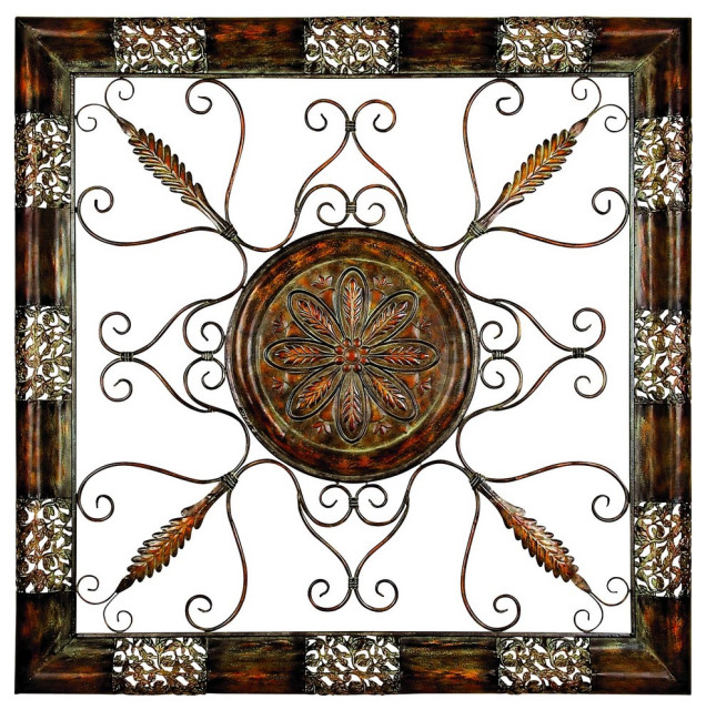 Brown Metal Rustic Wall Decor, 45"x45" Mediterranean Metal Wall Art