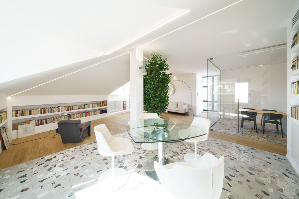 This is an example of an expansive contemporary living room in Rome.