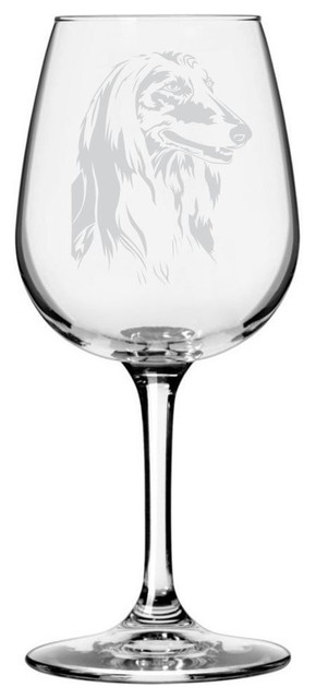 Afghan Hound Dog Themed Etched All Purpose 12.75oz. Libbey Wine Glass