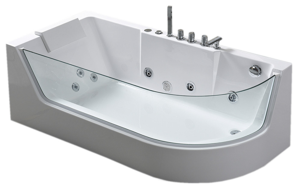 Whirlpool Bathtub 67" X 31.5" hot tub Panoramic Glass, Venice Contemporary Bathtubs by