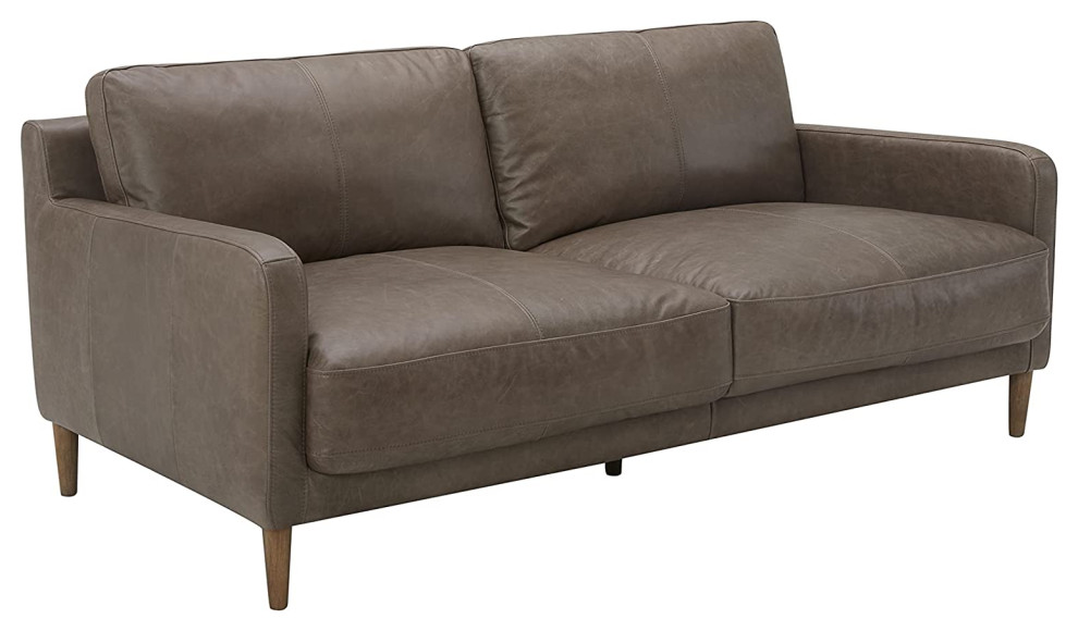 Modern Sofa, Grain Leather Upholstered Seat With Removable Back Cushions -  Transitional - Sofas - by Decor Love | Houzz