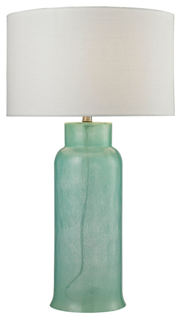 31" Transitional Glass Bottle Table Lamp In Seafoam Green