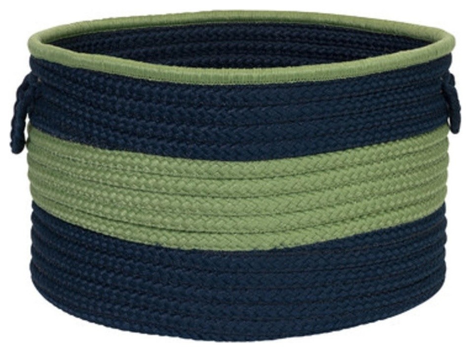 Color Block Round Basket, Navy/Green, 24"x14"