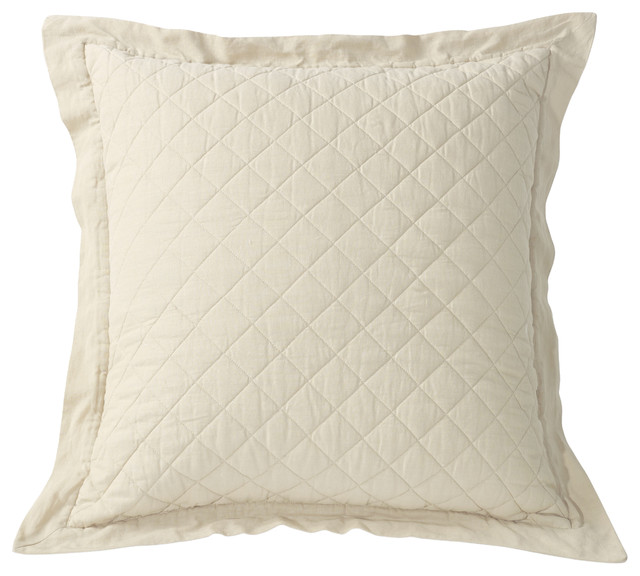 Cream Diamond Pattern Linen Quilted Euro Sham Cream Diamond Pattern Linen Quilted Euro Sham