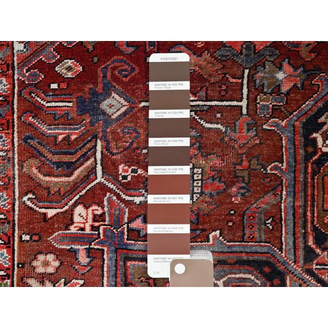 Rosewood Red Wool Hand Knotted Antique Zoroastrian Heris Rug 8' x 12'2 ...