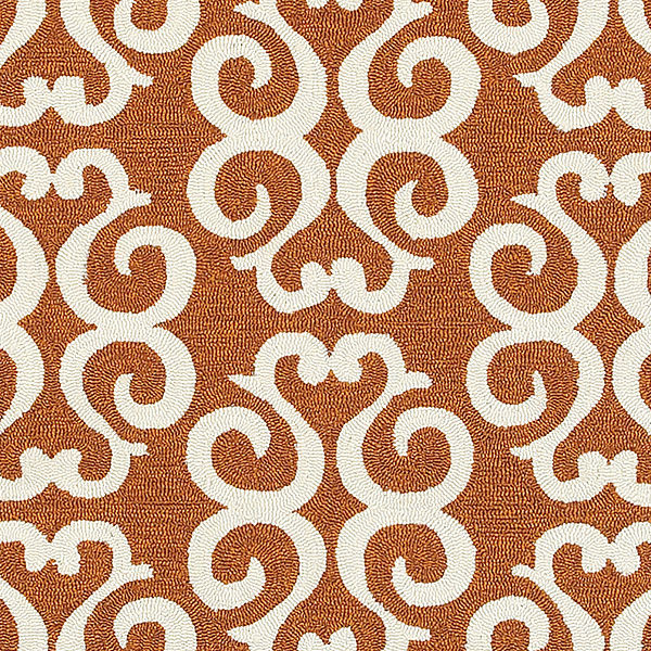 Tommy Bahama Atrium 51107 Damask Rug, Orange / Ivory Contemporary Outdoor Rugs by