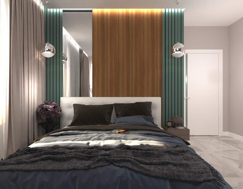 Спальня в проекте 2-х комнатной квартиры для молодой семьи