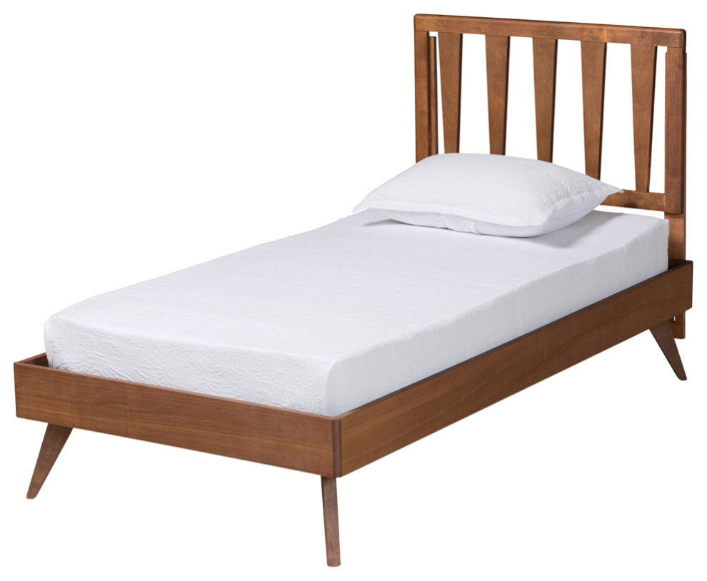 Miller Modern Farmhouse Walnut Effect Twin Size Bed Midcentury
