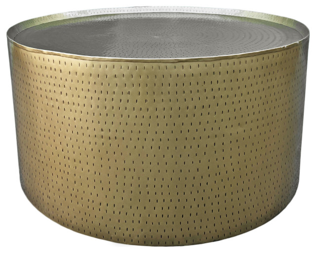 Hammered Brass Drum Coffee Table Transitional Coffee Tables by
