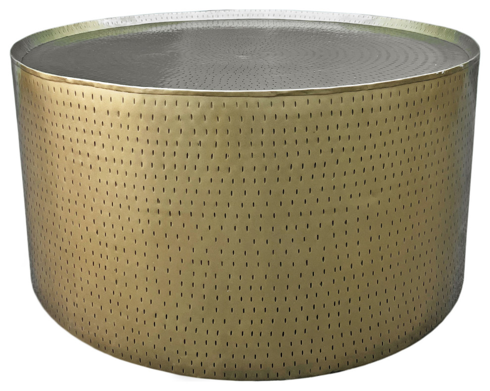 Hammered Brass Drum Coffee Table Transitional Coffee Tables by