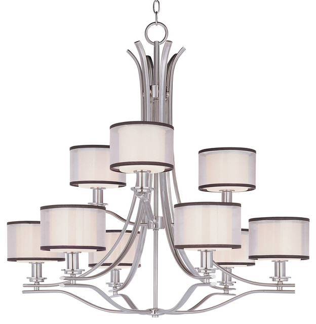 Maxim Orion Nine Light Satin Nickel White Glass Drum Shade Maxim Orion Nine Light Satin Nickel White Glass Drum Shade Chandelier