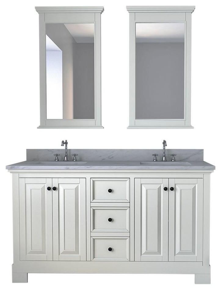 Harrisburg 60" Double Bathroom Vanity, White With Mirror Transitional