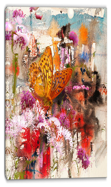 "Butterfly Drinking Honey" Floral Canvas Art Print, 32"x16"