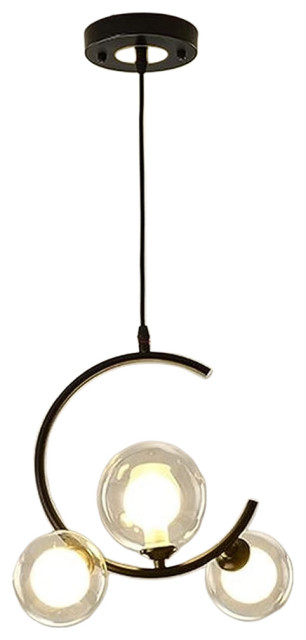 MIRODEMI® Sauze | Art Iron Chandelier with Ball-Shaped Ceiling Lights, Black, 1 Head - Single, Amber Glass, Warm Light