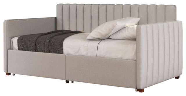 Brittany Daybed With Storage Drawers, Twin Size, Gray Linen