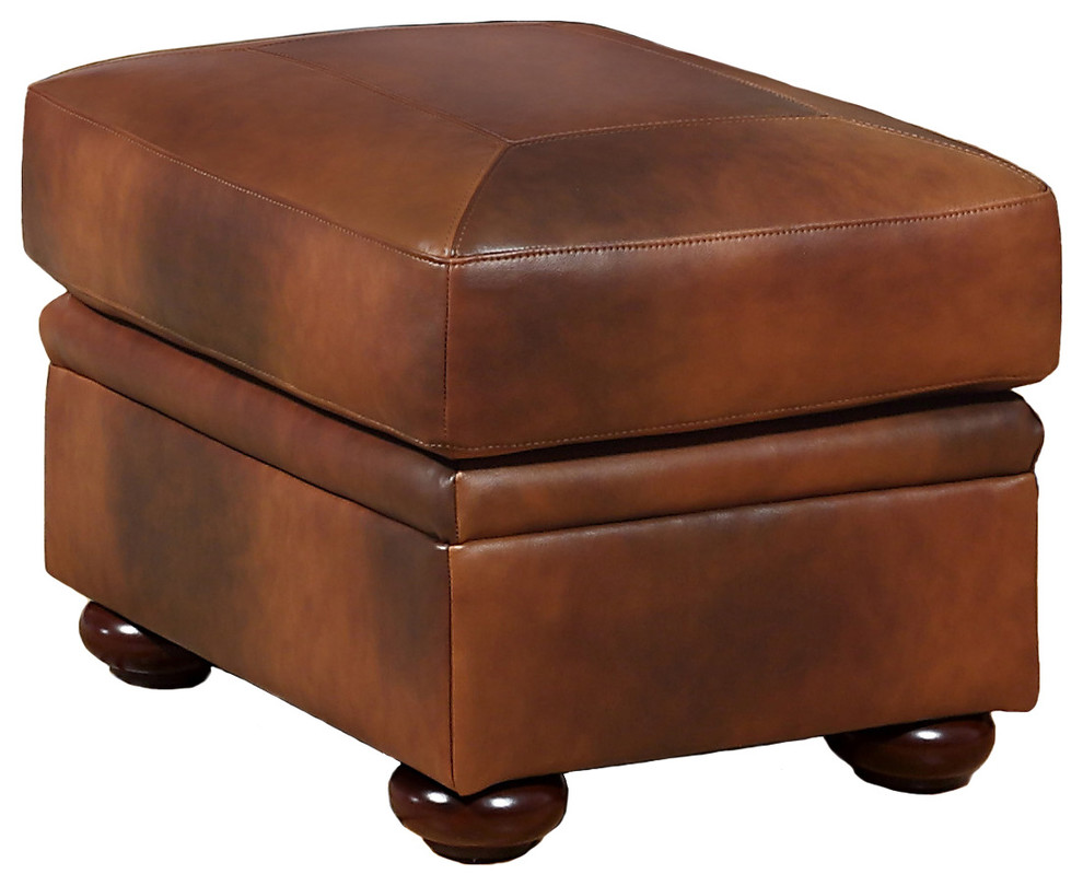 Casey Top Grain Italian Leather Ottoman Traditional Footstools And