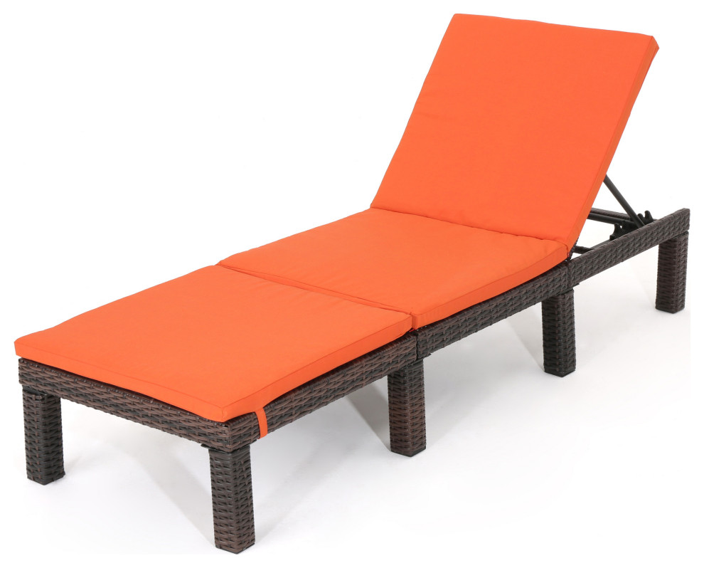 GDF Studio Joyce Outdoor Wicker Chaise Lounge With Cushion Tropical Outdoor Chaise Lounges