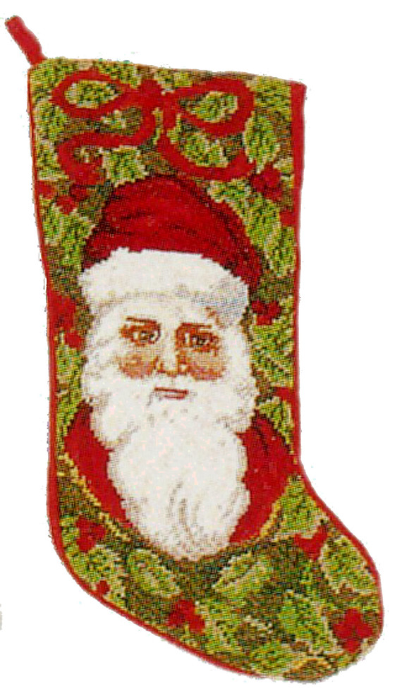Needlepoint Hand-Embroidered Wool Stocking Christmas Gift