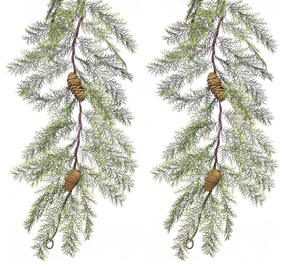 Cypress Garland With Cone, Set of 2, 6'L Traditional Wreaths And