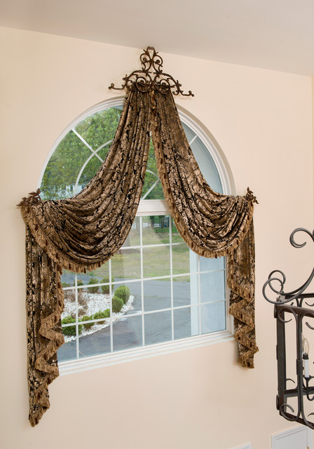 Arched window treatments two story foyer traditional curtains ...