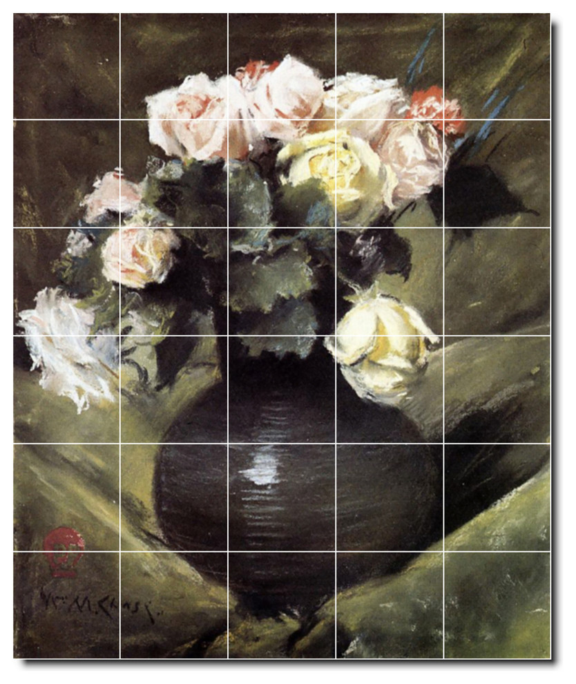 William Chase Flowers Painting Ceramic Tile Mural #274, 21.25"x25.5"