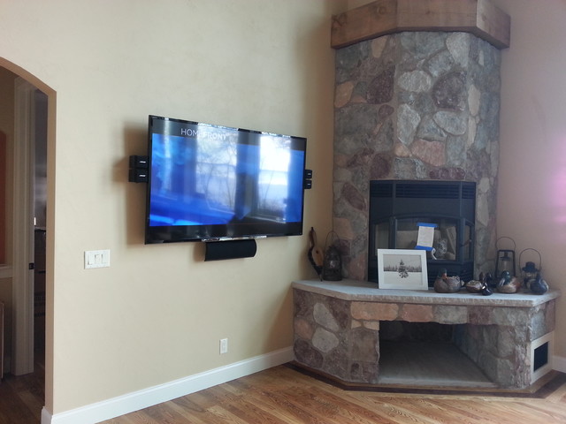 Tv Wall Mounted Near Corner Fireplace Craftsman Other By Suess Tv Wall Mounted Near Corner Fireplace Craftsman