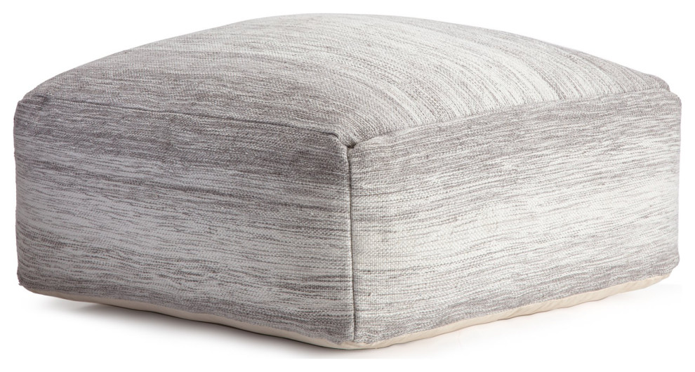 Classic Pouf, Extra Large Design With Patterned Upholstery, Ivory OffWhite/Gray Traditional