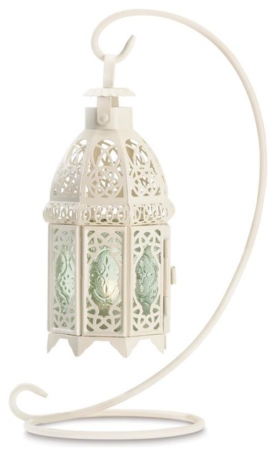 Iron White Fancy Candle Holder Lantern With Stand