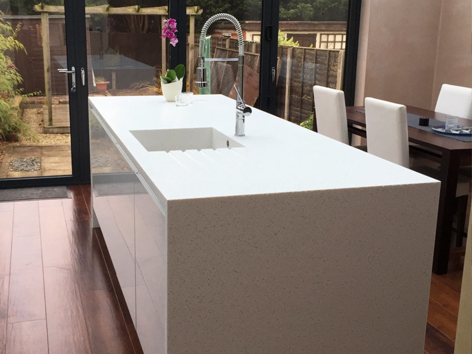 White Kitchen Island with Seamless Sink - Tristone Solid Surface ...