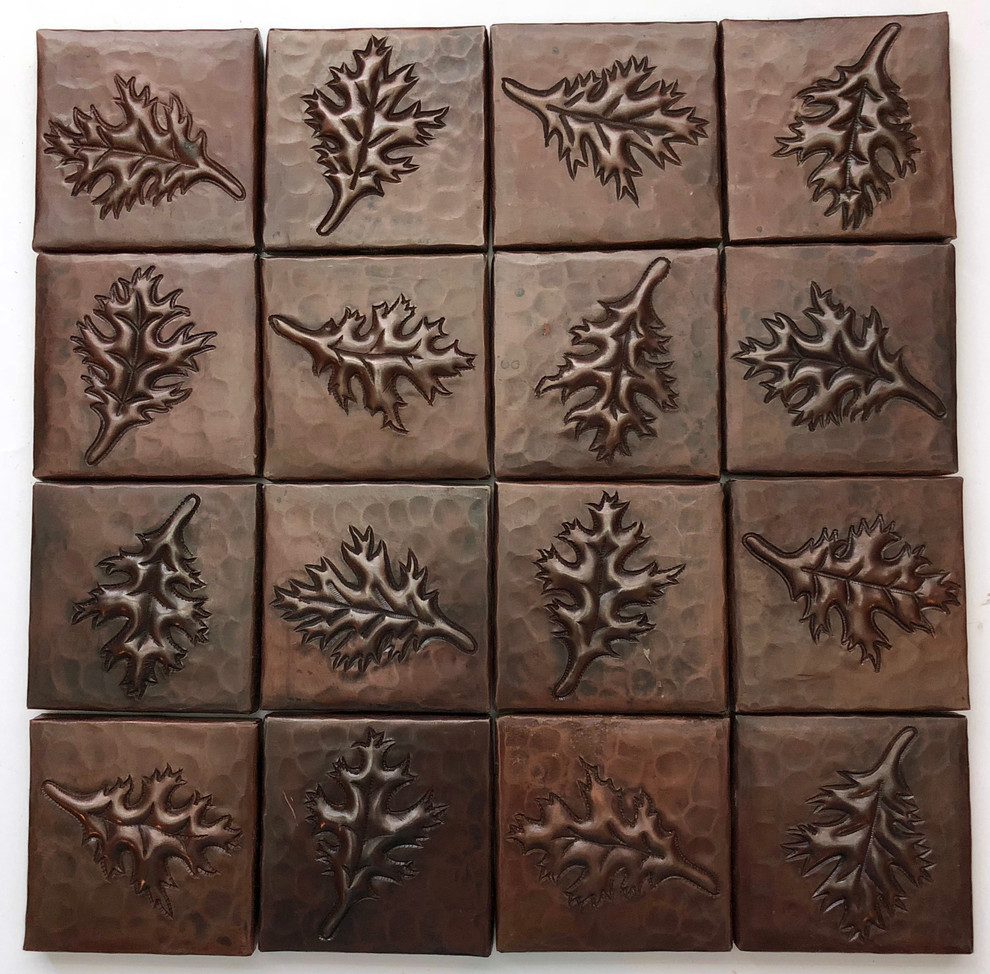 Copper Tile, Set of 16, 2x2 Leave Design Tiles