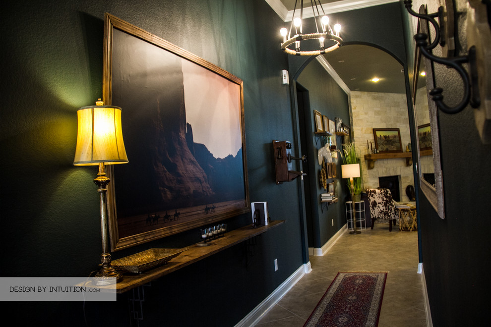 Large mountain style foyer photo in Houston