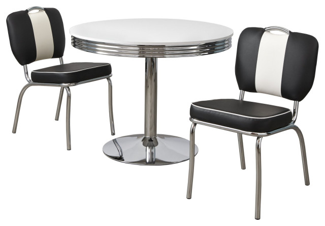 Dining Set, Round Table With Metal Base & Padded Faux Leather Chairs, Multicolor