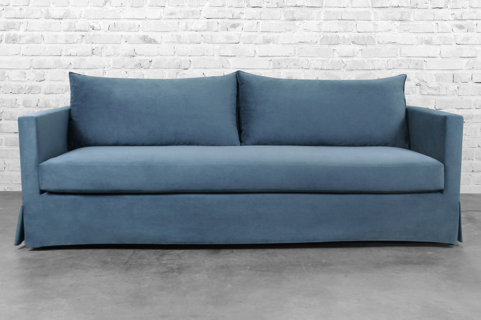 Slipcovered Sofa in Slate Blue Contemporary Los Angeles by