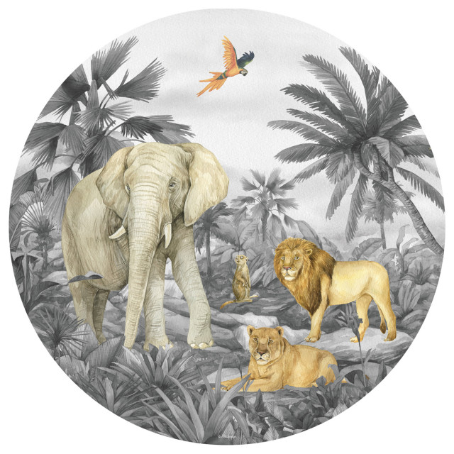 Jungle Wildlife Circular Peel and Stick Wall Mural 28