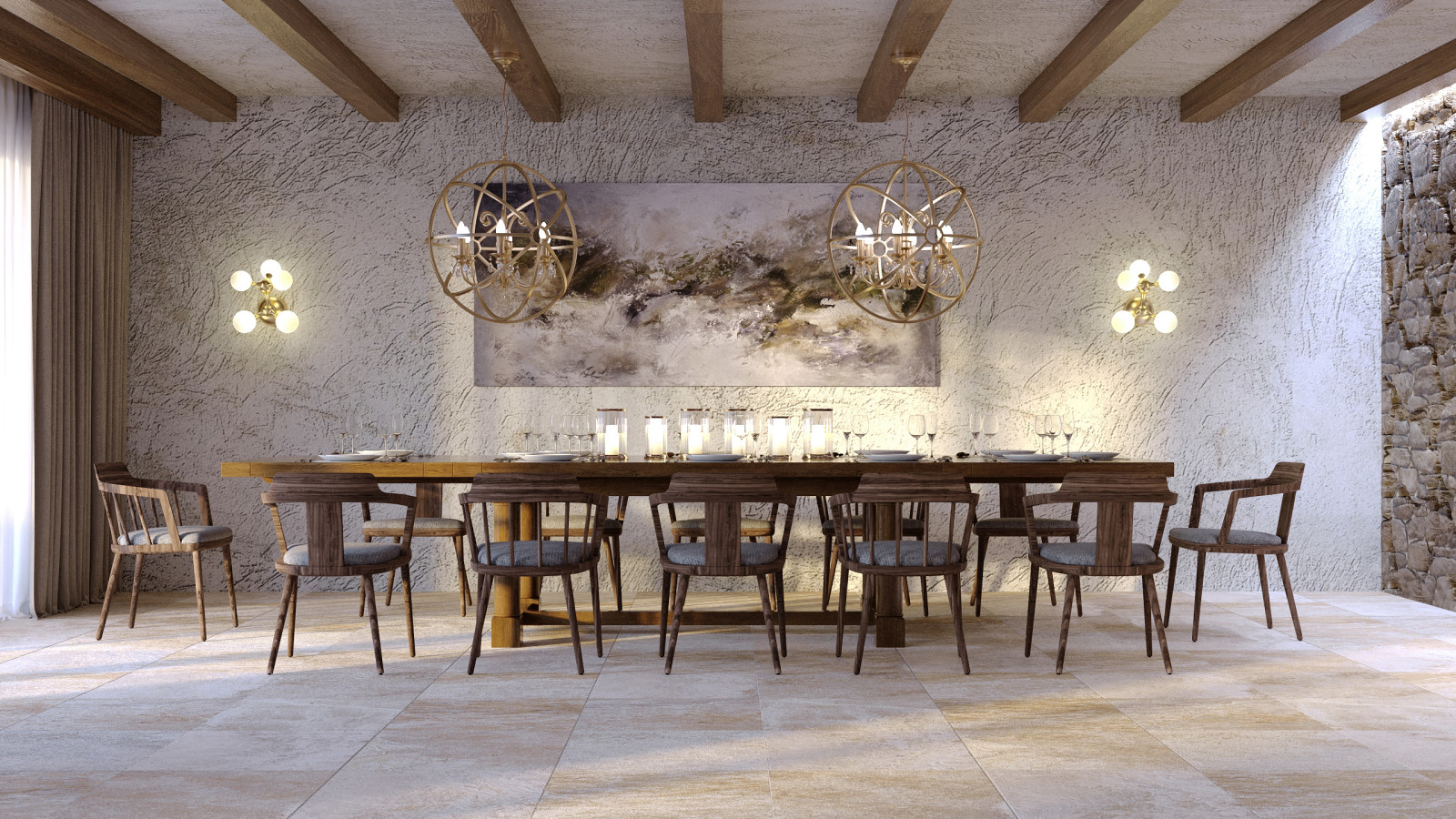 Проект интерьера террасы с камином