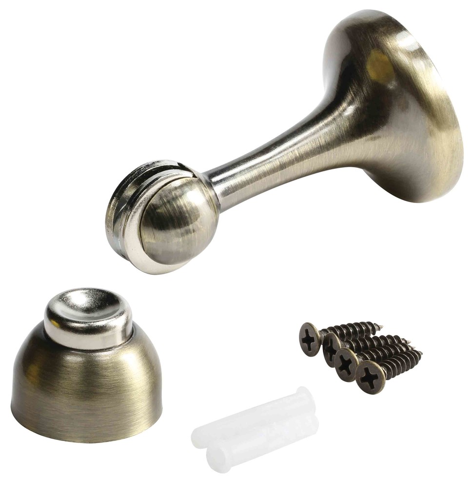 Door Stop With Catch, Antique Brass, 10 Pack Traditional Door Stops by Rok