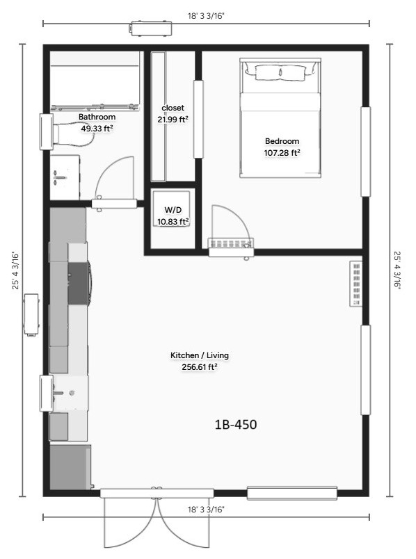 1 Bedroom Floorplans 1B-450