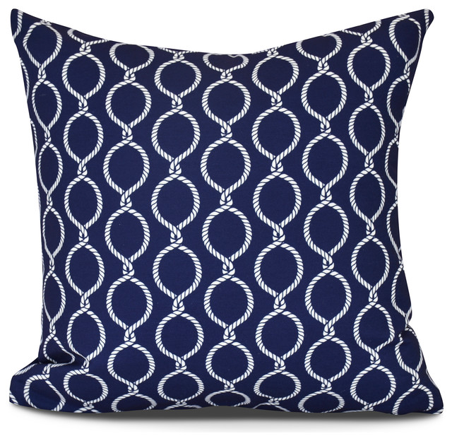 Hitch Geometric Outdoor Pillow,Navy Blue, 16" x 16" Contemporary