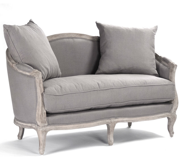 Rue du Bac French Country Natural Linen Feather Settee Loveseat ...