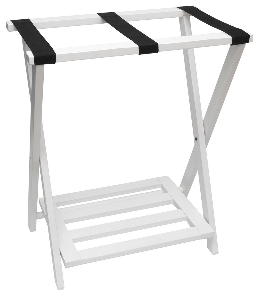 Right Height Luggage Rack With Shoe Rack, White Finish