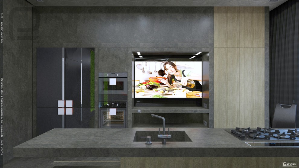 Современная кухня в загородном доме