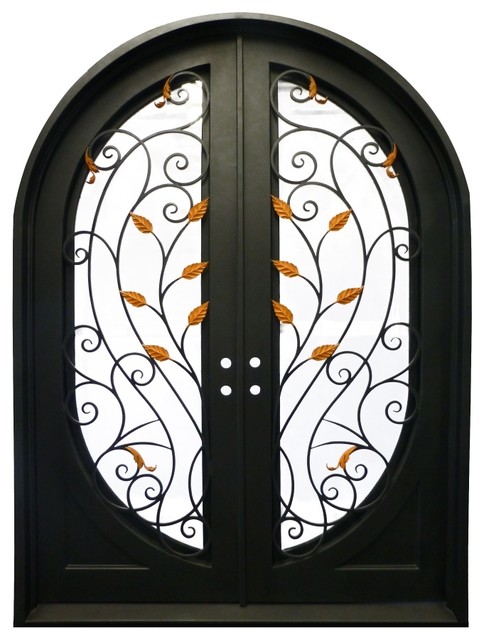 Round Top Gold Leaf Dual Door With Frame And Threshold 72 X96