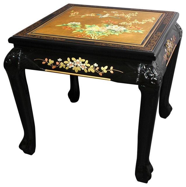 Claw Foot End Table, Gold Leaf Birds and Flowers