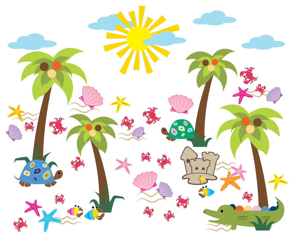 Summer Decal Beach Wall Decal, Approx 135" x 42" Tropical Wall