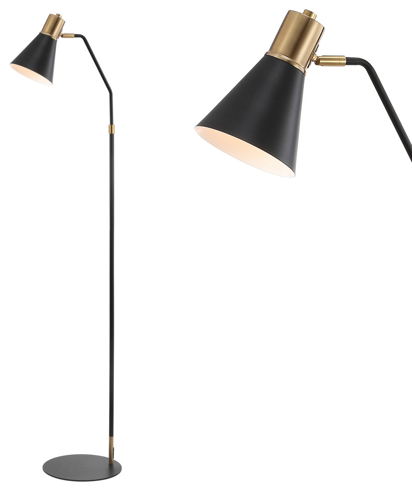 Apollo 61" Modern Metal LED Task Floor Lamp, Black and Brass Gold