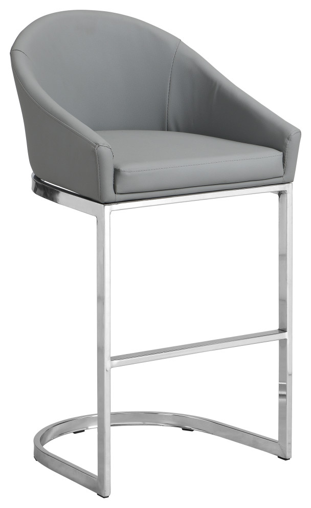 Torano 26" Upholstered Counter Stool, Gray/Chrome Contemporary Bar