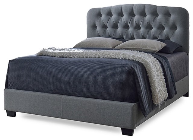 Romeo Contemporary Espresso Button-Tufted Upholstered Bed, King Gray