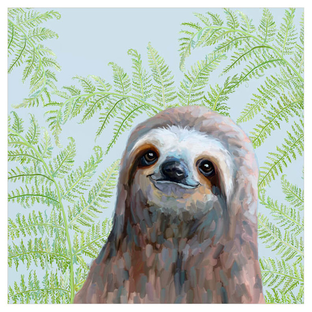"Sloth With Fern" Canvas Wall Art by Cathy Walters Tropical Prints