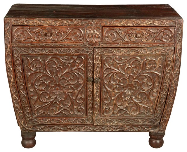 Kenova Mango Wood Hand Carved Beveled 2Drawer Storage