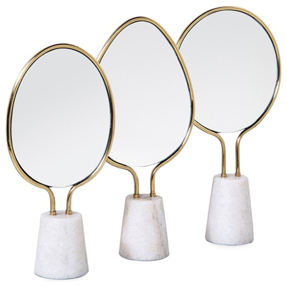 Evyn Regency Round Brass Marble Vanity Mirror - Set of 3
